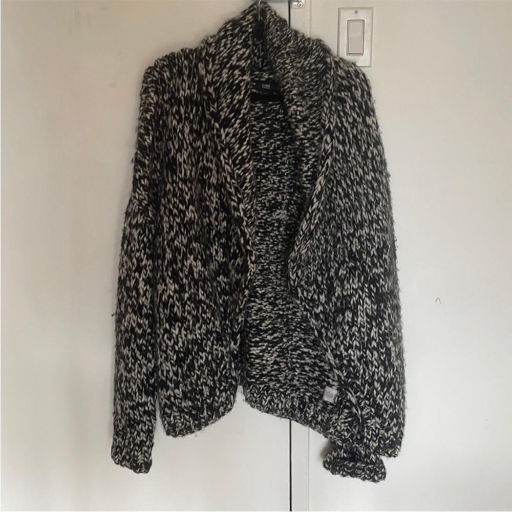 Line the Label alpaca blend chunky cardigan sweater. Clothing line as seen on